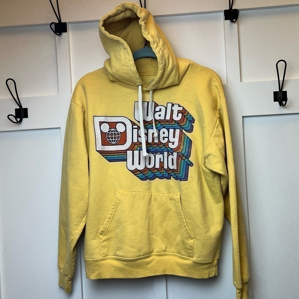 Walt Disney World PARKS Sweatshirt Retro Style Hoodie Yellow Rainbow Women Small - Picture 5 of 7
